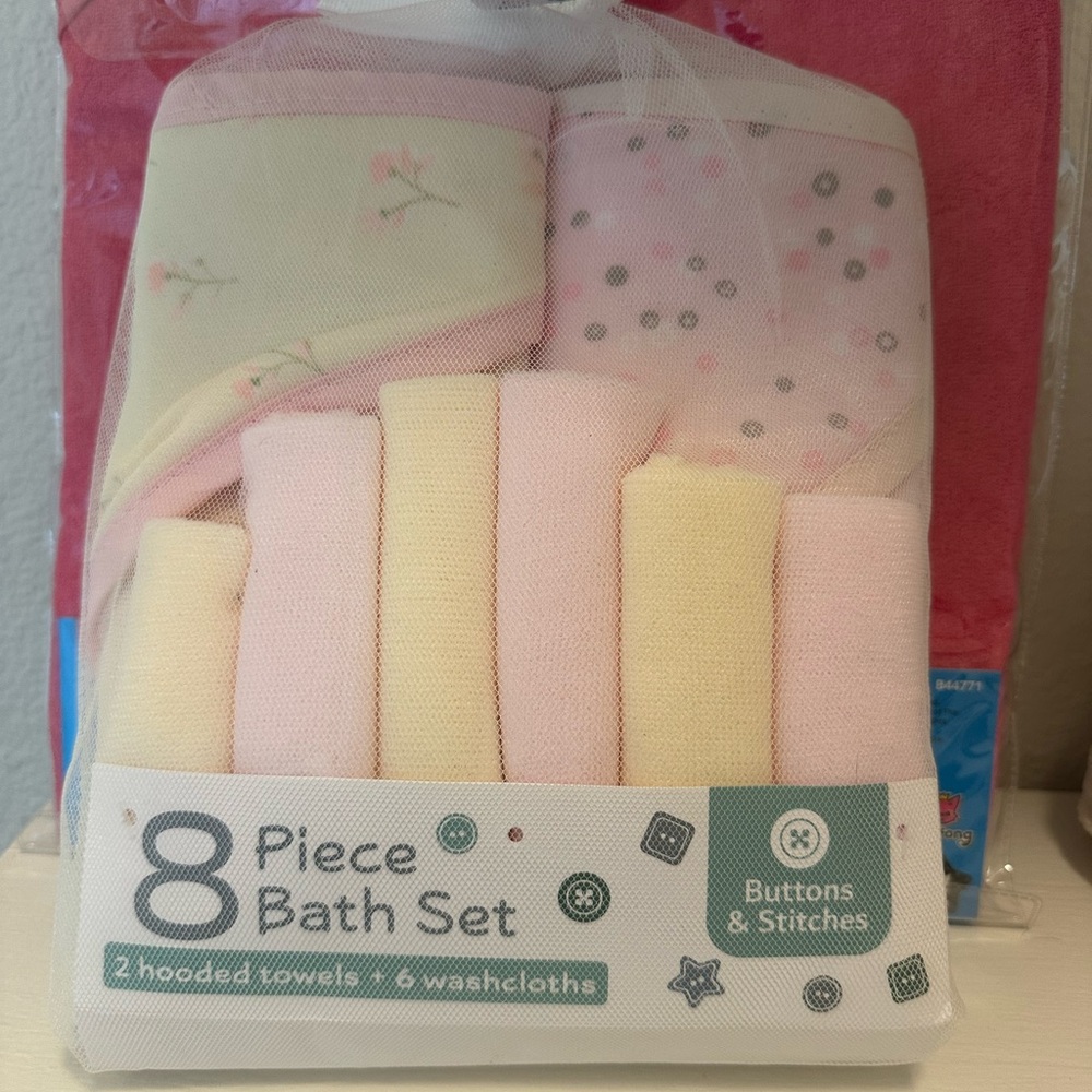 Buttons & Stitches 8-Piece Baby Bath Set - Pink & Yellow